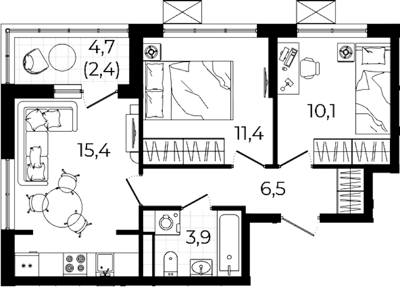 2-комнатная квартира 49.7 м², 11/12 эт., ЖК «А101 Всеволожск»